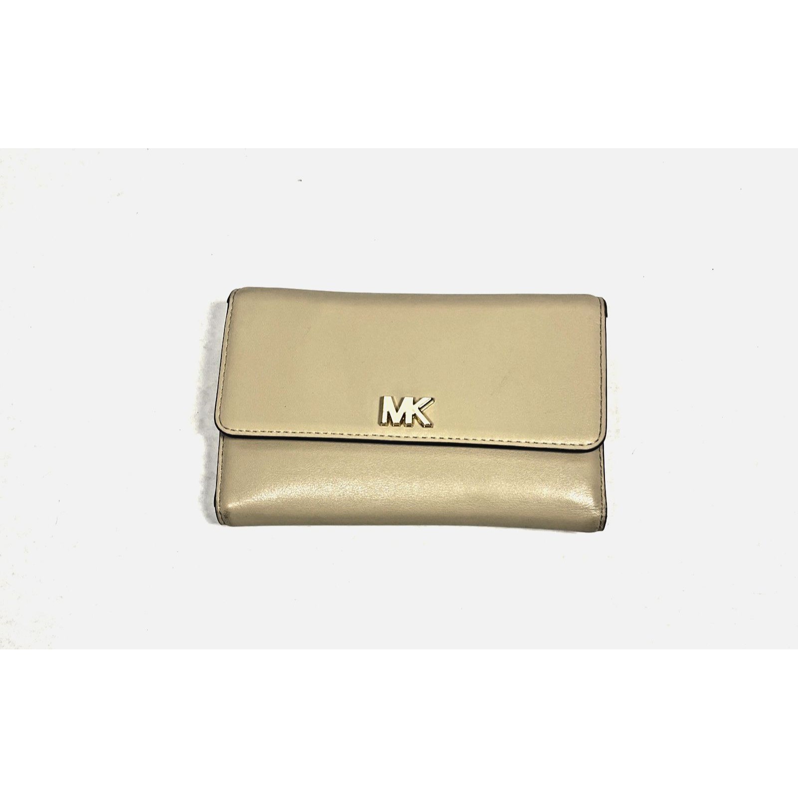 Michael Kors Large Ziparound Wallet Beige Leather Logo Credit Card Holder